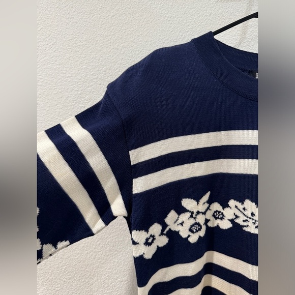 Vintage Escada by Margaretha Ley Navy Blue White Striped Floral Sweater Size 38 - Picture 2 of 16